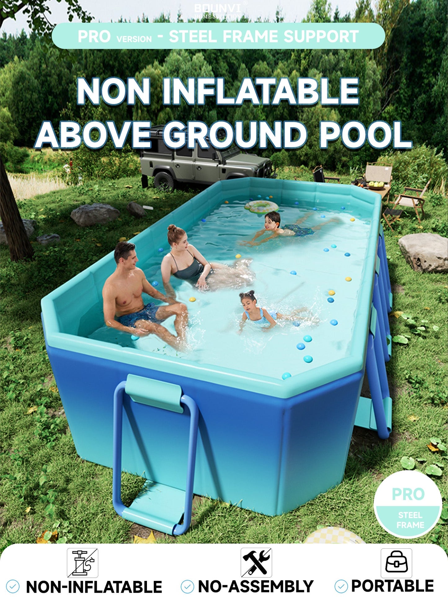 122" Non-Inflatable Foldable Swimming Pool for Family, Portable Above Ground Pool for Adults & Kids, Easy Setup for Outdoor, Backyard, Garden, Camping - Durable PVC(122"×65"×20", Std)