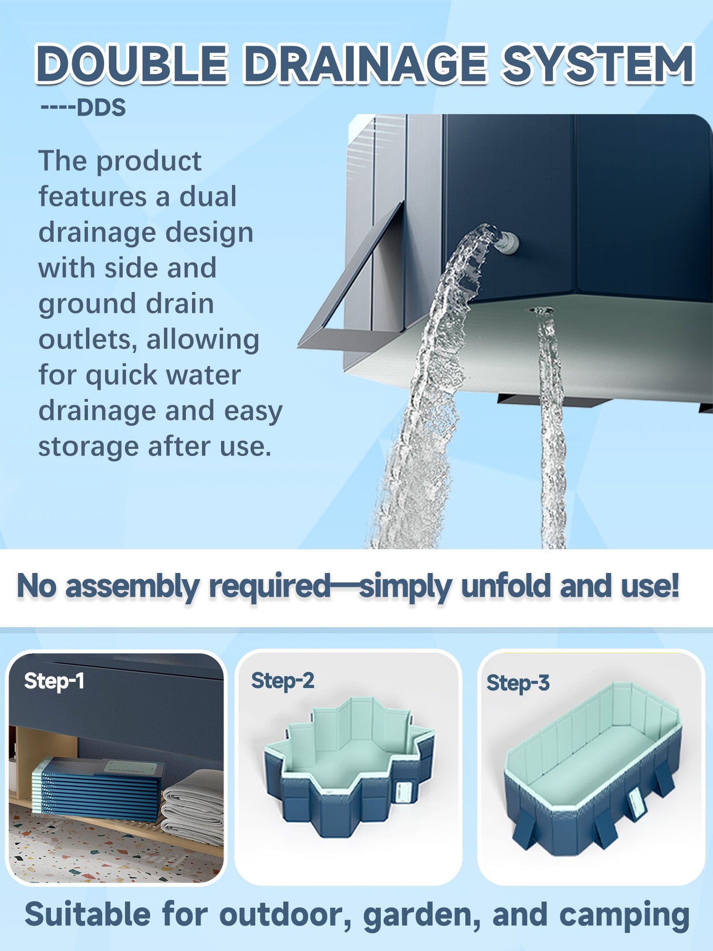 122" Non-Inflatable Foldable Swimming Pool for Family, Portable Above Ground Pool for Adults & Kids, Easy Setup for Outdoor, Backyard, Garden, Camping - Durable PVC(122"×65"×20", Std)